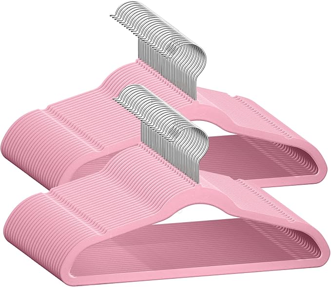 TechZoo 50 Premium Baby Velvet Hangers - 11.8 Inches Non-Slip & Ultra-Slim Baby Hangers for Space-Saving & Children Clothes - 360 Swivel Hook, Strong & Durable Infant & Toddler Clothes Hanger - Pink by TECHZOO