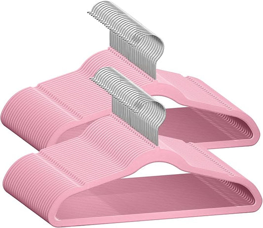 TechZoo 50 Premium Baby Velvet Hangers - 11.8 Inches Non-Slip & Ultra-Slim Baby Hangers for Space-Saving & Children Clothes - 360 Swivel Hook, Strong & Durable Infant & Toddler Clothes Hanger - Pink by TECHZOO