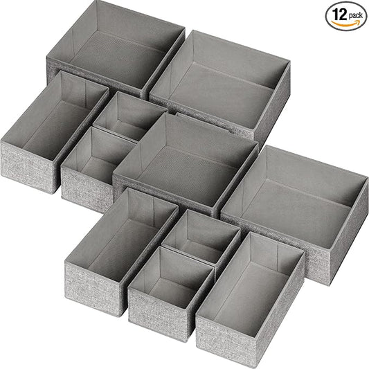 12 Pack Drawer Organizers for Clothing, Foldable Clothes Storage Box Closet Dresser Drawer Organizers Dividers, Bedroom Organization Fabric Bins for Baby Clothes Underwear Sock Bra Ties (Grey) by Criusia