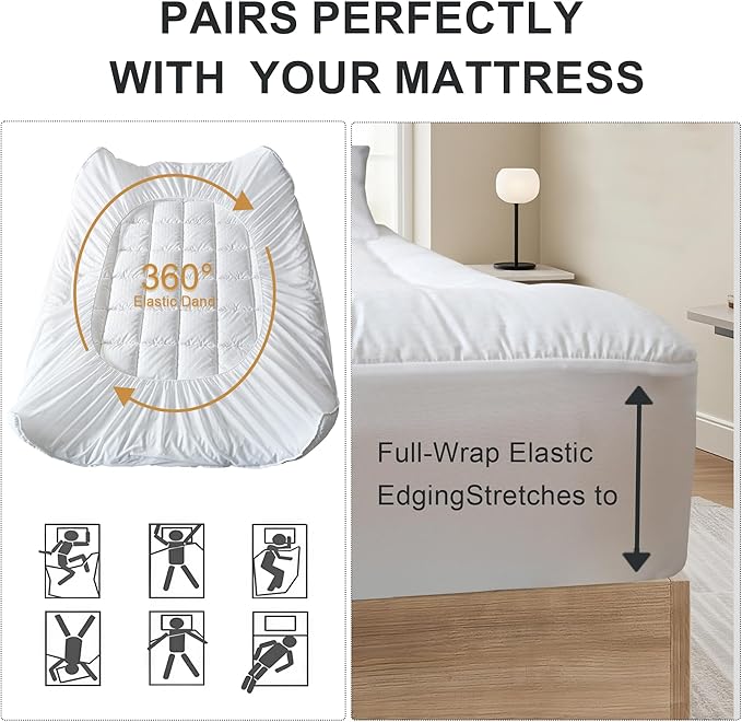 Queen Size Mattress Topper Cooling Cotton Pillow Top -Ultra Soft Mattress Pad & Supportive Protector, Breathable Pillow Top Mattress Cover Fitted Deep Pocket 8-21 Inch