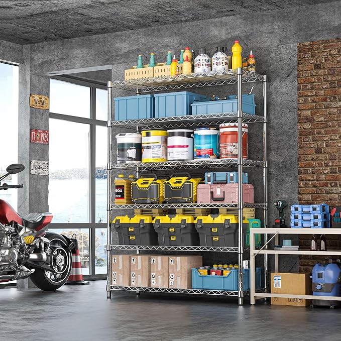 IZEUK 6-Tier Heavy Duty Metal Wire Shelving Unit, Adjustable Storage Rack Organizer for Garage, Kitchen, Office, Pantry, Warehouse (Chrome, 17.7" D x 47.2" W x 82.7" H) - Image 2