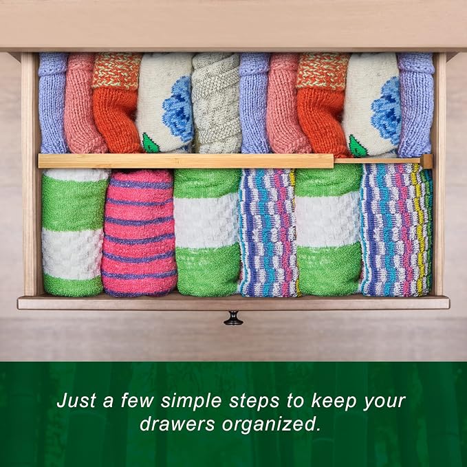 4 Pack Bamboo Drawer Dividers 2.6" High, Adjustable Length from 12 Inch to 17 Inch, Expandable Kitchen Drawer Organizer Separators for Clothes, Kitchen, Bedroom, Dresser, Office (Beige) - Image 4