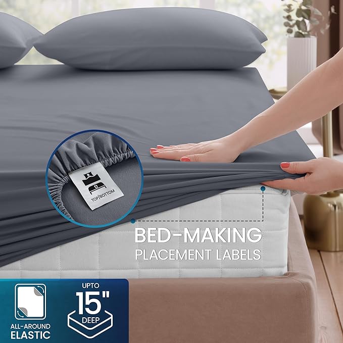 Utopia Bedding King Size 4 Piece Sheet Set - Brushed Microfiber - Soft Bed Sheets for King Size Bed - Includes 1 Fitted, 1 Flat, & 2 Pillow Cases - Deep Pocket (Grey)