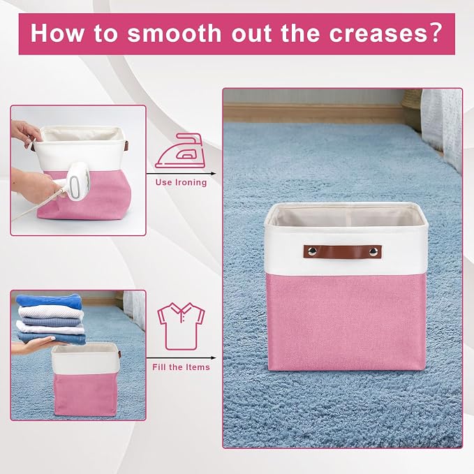 Bagnizer Collapsible Fabric Storage Cubes 11x11 Cube Storage Bins, 4 Pack Closet Baskets Box with Handles for Organizing, Shelf, Toys, Clothes, Home, Office, Nursery (Pink&White) - Image 5