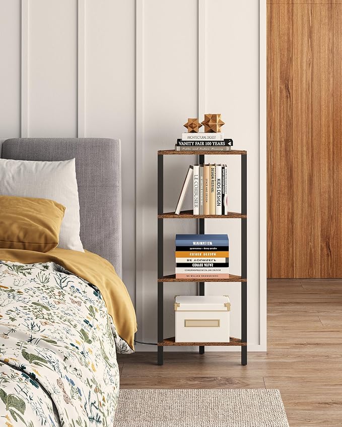 TUTOTAK Corner Shelf, 4-Tier Corner Bookshelf for Small Space, Narrow Display Corner Shelf Stand with Storage Rack, for Living Room, Bedroom, Rustic Brown BS05BB004L - Image 5