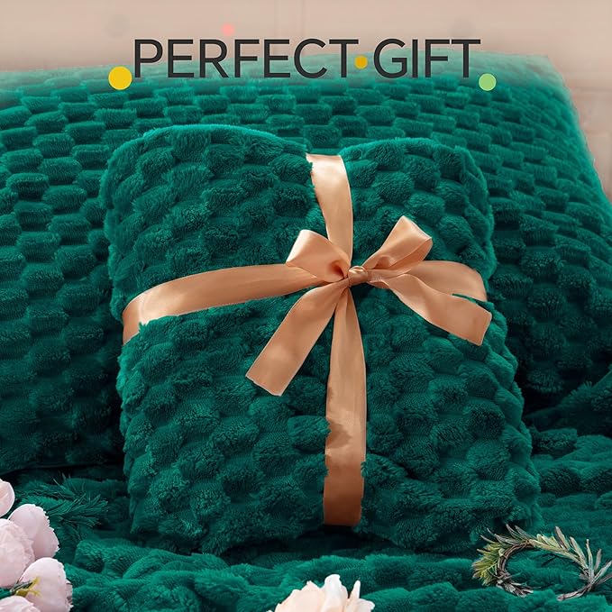 BEDELITE Fluffy Queen Comforter Set - Dark Green Fleece Soft Comforter for Queen Size Bed, Luxury Warm Bedding Set for Winter, Fuzzy Bed Set 3 Pieces (1 Comforter, 2 Pillowcases)