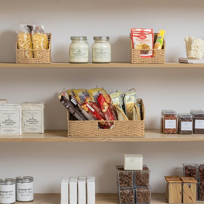 StorageWorks Paper Rope Pantry Storage Baskets, Wicker Baskets with Built-in Handles, Handwoven Shelf Baskets for Organizing, Pantry Organizers and Storage, Natural, 3 Pack - Image 5