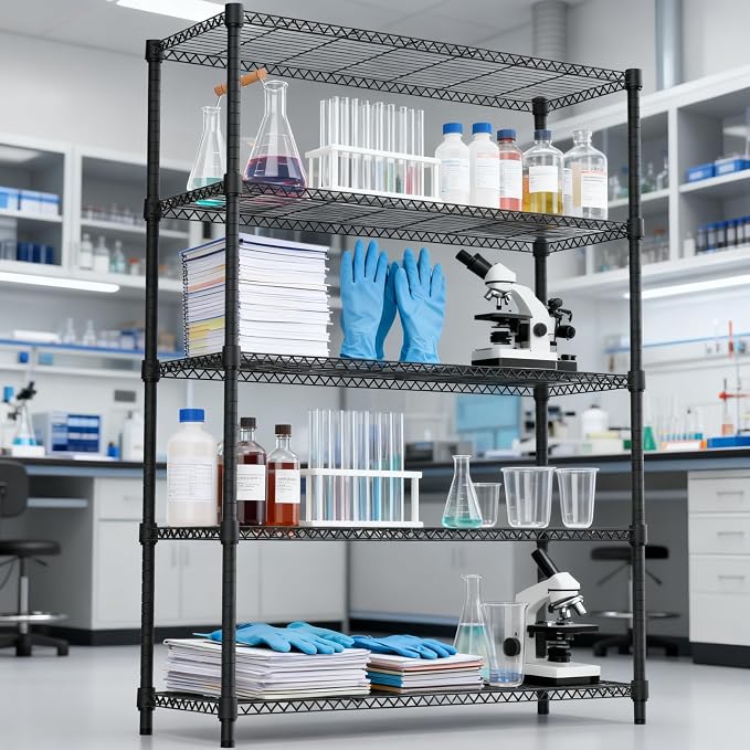 M MZG 1750LBS 47.2" W 5 Tiers Shelf Steel Storage Shelves Shelving Unit Steel Organizer Wire Rack for Home,Kitchen,Office,Garage Black 17.7" D x 47.2" W x 72.4" H - Image 5