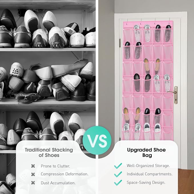 WVM Over the Door Shoe Organizer with 35 Breathable Mesh Pockets, Hanging Shoe Organizer for Door with 4 Metal Hooks, Large Capacity Closet Storage for Shoes, Accessories - Image 4