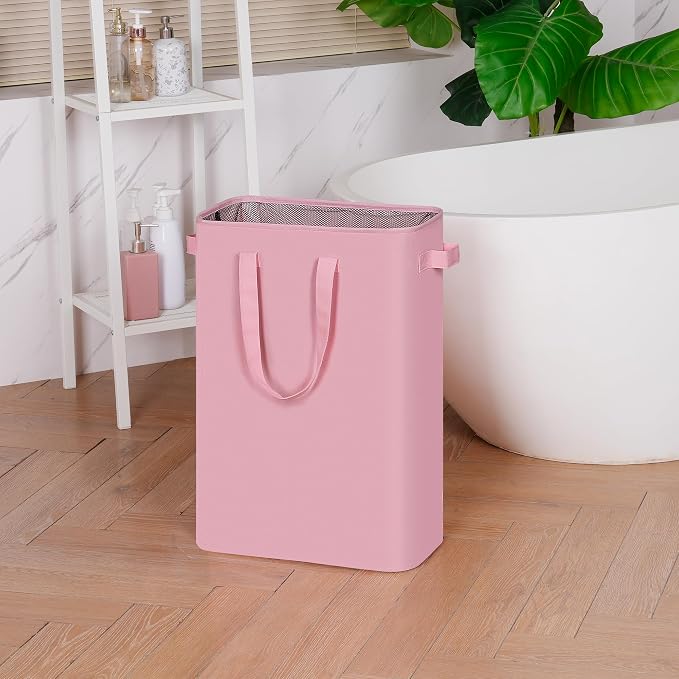 efluky Slim Laundry Basket, Narrow Laundry Hamper with Handles, Collapsible Dirty Clothes Hamper, Tall Laundry Bin for Laundry Room, Dorm and Bedroom, 19.8 Gallon (75L) Pink - Image 4