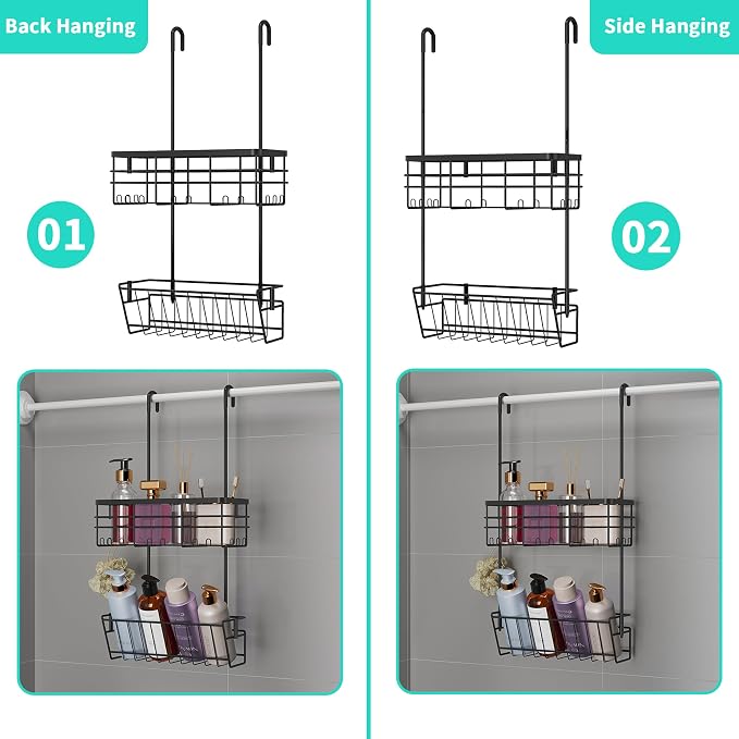 HapiRm Hanging Shower Caddy Organizer - No Drilling Shower Organizer with Inclined Shelf, Rustproof & Waterproof 304 Stainless Steel Bathroom Caddy - Black - Image 3
