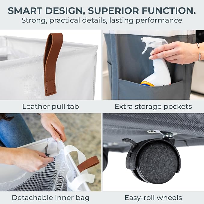 Laundry Basket with Wheels – Foldable, Space-Saving, Fabric Slim Laundry Hamper with Removable Bag and Side Pouches – Lightweight 75L Washing Basket for Clothes, Bedroom, Bathroom, Dorm - Image 6