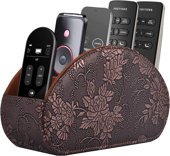 Leather Remote Control Holder TV Remote Caddy Store Box, Bedside Table Organizer for Controller, Media Player, Brush, Glasses, Note Paper and Pen Storage(Retro) by RHCSZ