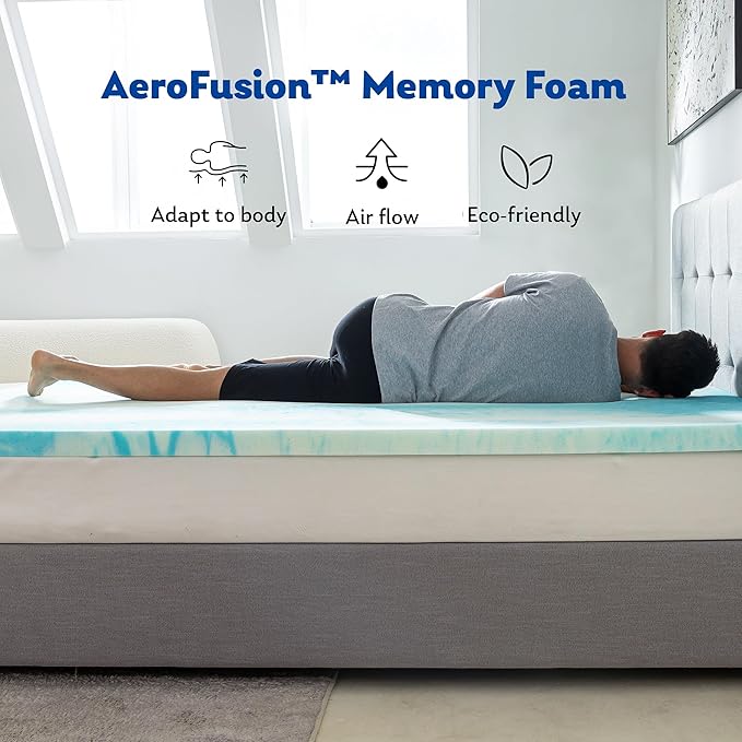 MLILY Full Mattress Topper 3 Inch Memory Foam Bed with Gel Infusion, Cooling Pad in a Box, CertiPUR-US Certified, 54”x75”, Blue