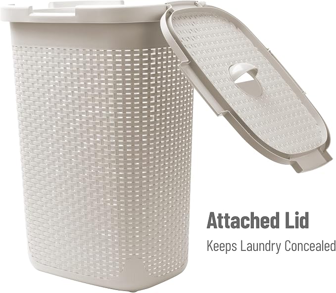 Mind Reader Slim Laundry Hamper with Lid, 60L Tall Clothes Basket, Narrow Tapered Design for Bathrooms, Closets and Laundry Rooms, Plastic, 2 Pack, Ivory - Image 5