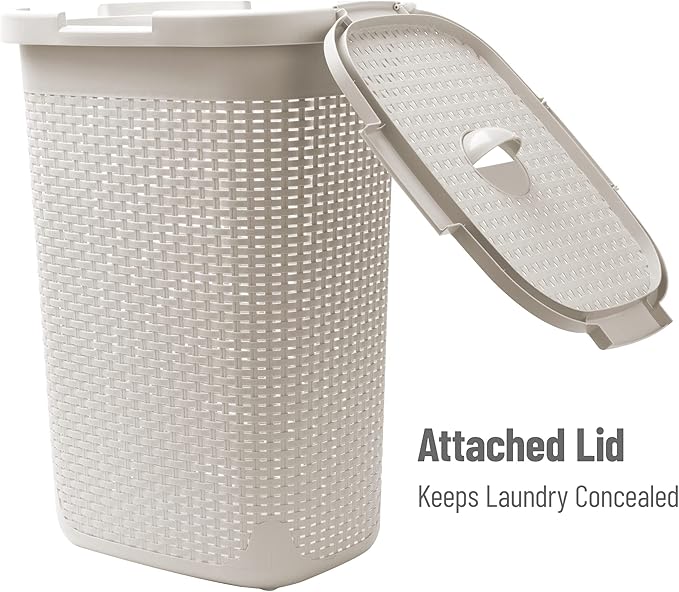 Mind Reader Slim Laundry Hamper with Lid, 60L Tall Clothes Basket, Narrow Tapered Design for Bathrooms, Closets and Laundry Rooms, Plastic, Ivory - Image 5