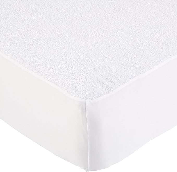 Amazon Basics Waterproof Breathable Mattress Protector, Queen Size, 18 inch Deep, Machine Washable, White