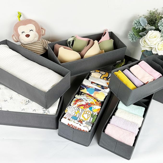 homyfort 8 Pack Dresser Drawer Organizers and Storage Bins for Clothing, Large Drawer Organizer Bins for Baby Clothes, T-Shirts, Bra, Underwear, Socks (Grey) - Image 6
