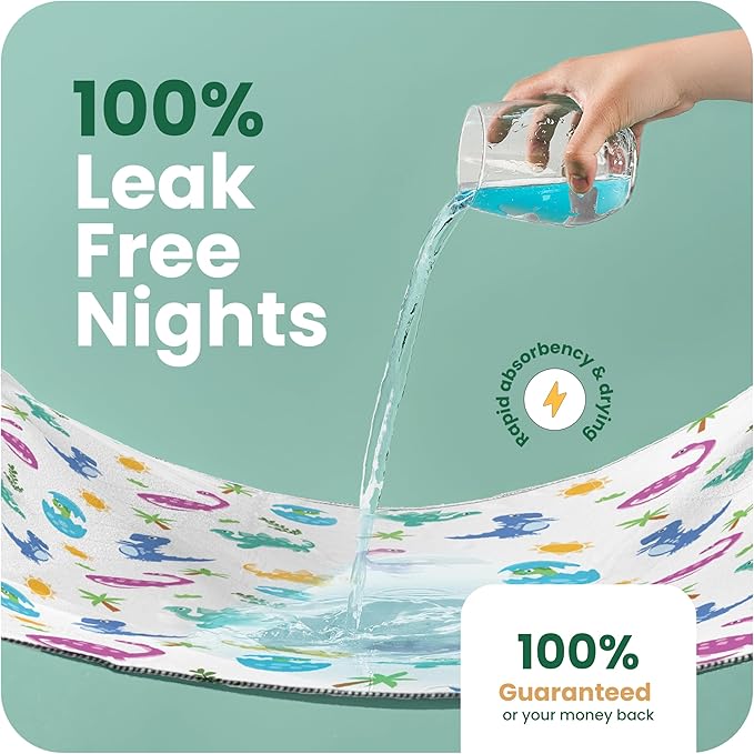 IMPROVIA® Pee Pads for Kids - Bed wetting Pads for Kids Potty Training Bed mats for Toddlers Waterproof Reuseable Washable Absorbent, Non Slip - Dino Design - Full Size 34”x52