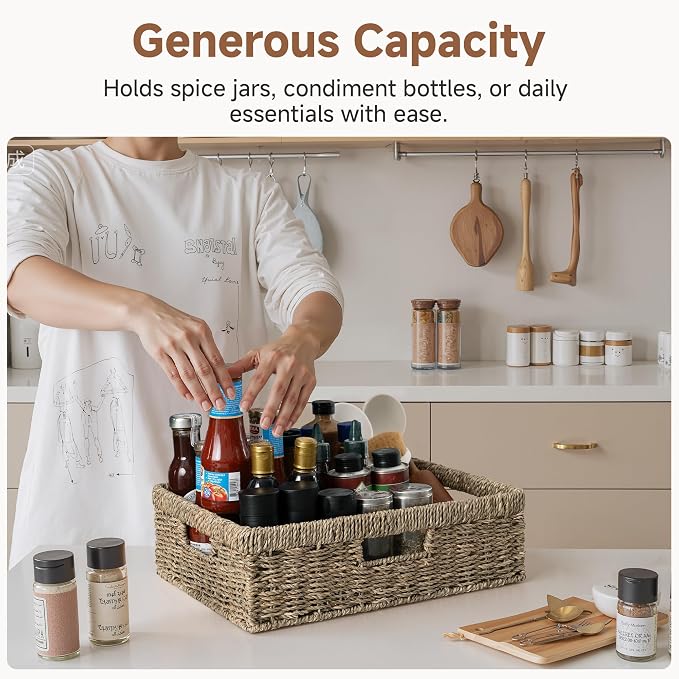 StorageWorks Pantry Baskets, Wicker Storage Baskets for Organizing, Shelves, Pantry Organizers and Storage, Seagrass, 15½"L x 11¾"W x 4 ¾"H - Image 4