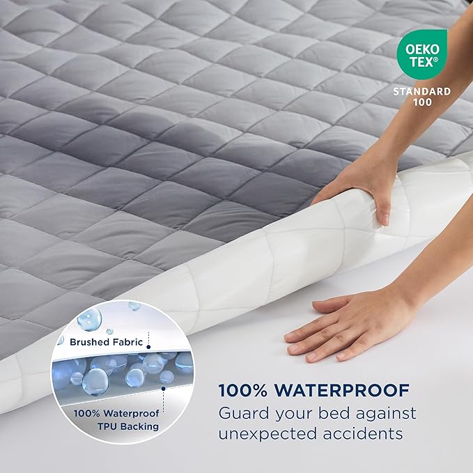 Bedsure Twin XL Mattress Protector, Quilted Waterproof Mattress Pad with Deep Pocket up to 22 Inches, Soft Breathable Noiseless Mattress Topper, Bed Cover for Home Bedroom Hotel – Gray