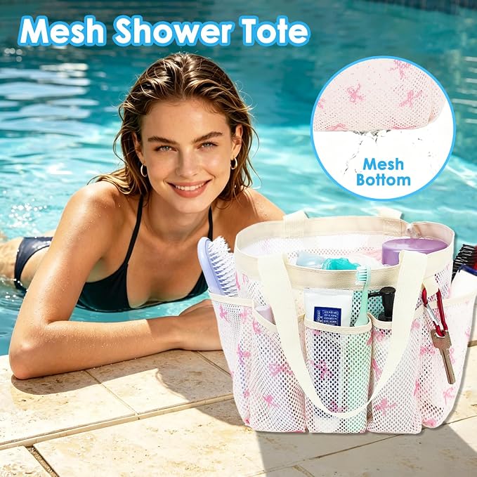 Fammart Mesh Shower Caddy Portable for College Dorm Room Essentials, 8-Pocket Large Shower Basket Tote Bag with 2 Handles for Toiletry, Bathroom, Beach, Camp, Gym - Image 3