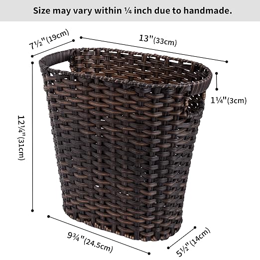 GRANNY SAYS Wicker Trash Can, Bathroom Trash Can with Handles, Wicker Waste Basket for Bathroom, Waste Basket for Bedroom, Decorative Wicker Wastebasket, 19 Liters/5 Gallons, 1-Pack Dark Brown - Image 4