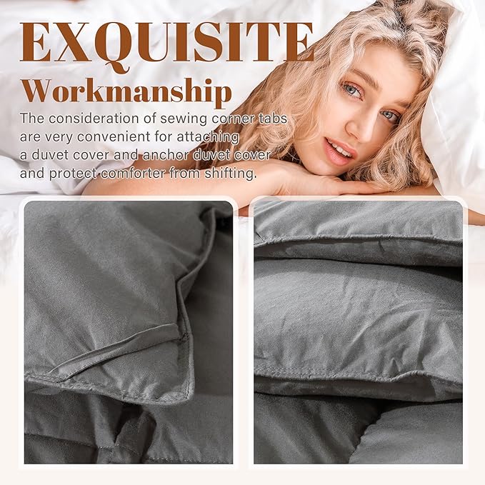Cosybay Heavyweight Feather Down Fiber Comforter King Size - Thick Dark Grey 100% Cotton Duvet Insert for Winter Climates - Luxury Hotel Bedding Comforter Extra Warmth, King 106x 90 Inch