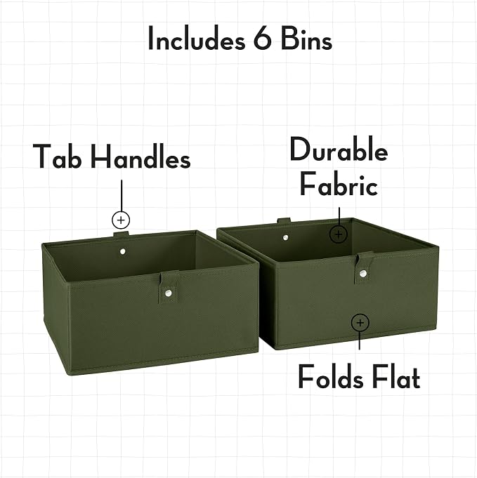 RiverRidge Kids 6pc Folding Storage Bins Set - 10.5”W x 5”H Fabric Boxes with Handles for Closet Organizer & Storage - Olive Cube Storage Organizer for Toys, Clothes & Crafts - Fits RiverRidge Shelves - Image 3