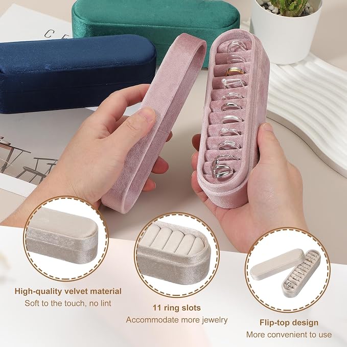 uxcell Velvet Ring Box, 11 Slots Travel Jewelry Case Ring Holder Organizer for Women Gift Proposal Christmas, White - Image 3
