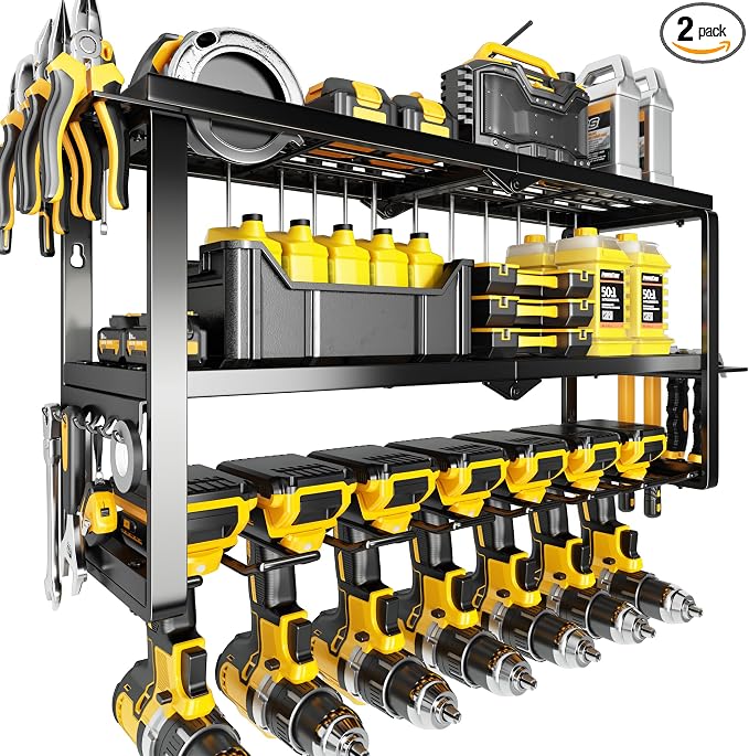 Hipidian Fathers Day Dad Gifts for Men, Power Tool Organizer Wall Mount- 300lb Capacity 3-Tier Storage Rack with 7 Drill Holders for Garage Tools, Best Birthday Gifts for Men Dad Husband by HipidianPowerToolOrganizer