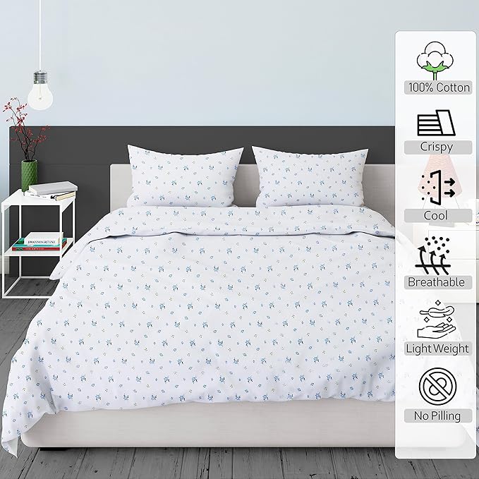 RUVANTI 100% Cotton Sheets – Split King Size Percale Bedding, Cooling & Breathable Floral Design, Durable with a Crisp, Soft & Comfortable Feel, 16" Deep Pocket, 5-Piece Set, Phulkari