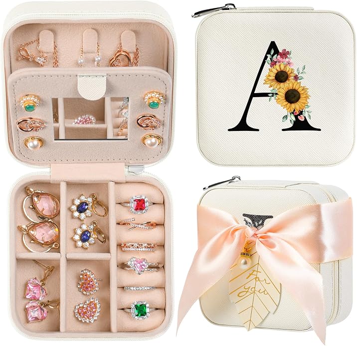 AYGXU Travel Jewelry Box for Women and Girls - Small Case With Initial A-Z - Teacher Gifts by AYGXU