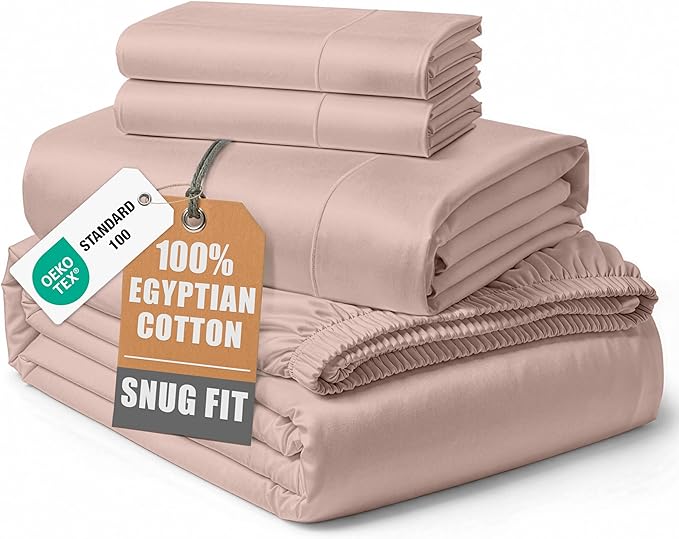 100% Egyptian Cotton King Bed Sheets – Silky Sateen Weave for All Season Comfort, 15" Deep Pocket King Sheets Set, OEKO-TEX Certified, Machine Washable, Soft Durable Hotel Comfort at Home - Sepia Rose