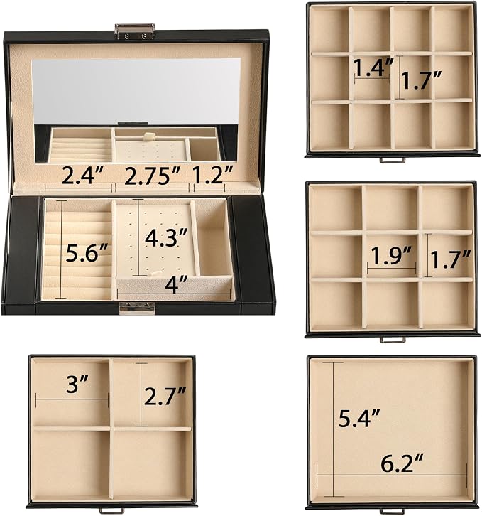Frebeauty 5-layer Jewelry Box,Faux Leather Jewelry Organizer with 4 Drawers,Jewelry Organizers and Storage with Mirror,Jewelry Holder Organizer for Necklace,Jewerly Boxers for Women Girls(Black) - Image 4