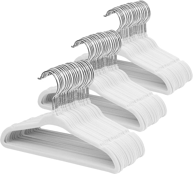 ManGotree 11" Baby Velvet Hangers, Non-Slip Kids Coat Hangers with 360° Swivel Hook, Ultra-Thin Felt Children's Hanger for Infant & Toddler Clothes, 66 Pack (White) by ManGotree