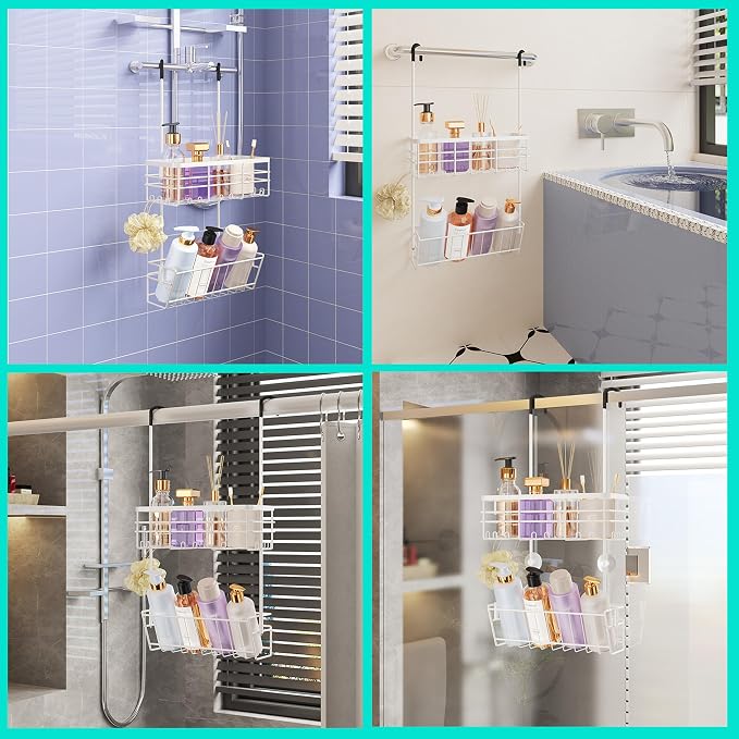 HapiRm Hanging Shower Caddy Organizer - No Drilling Shower Organizer with Inclined Shelf, Rustproof & Waterproof 304 Stainless Steel Bathroom Caddy - White - Image 4
