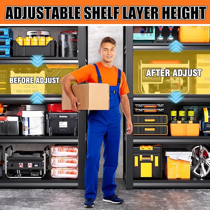 46''W Garage shelving,3000lbs AdjustableTall Heavy Duty Shelving,5T Garage Shelves ,Storage ShelvesUnit，Metal Standing Shelf Units， Utility Rack For Kitchen Warehouse Industrial Basement 71*46*20 - Image 4
