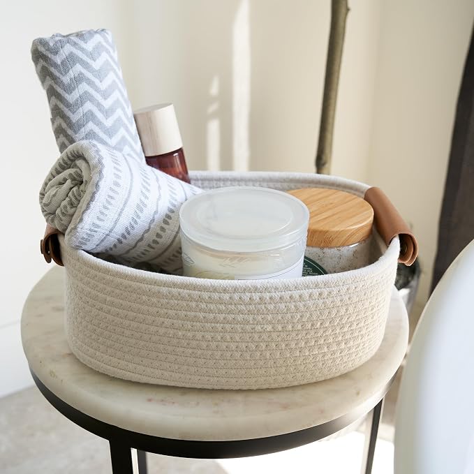 Beautiful Storage Basket Set of 5 - Sturdy Cotton Rope Baskets for Shelves Are Perfect for Organizing Your Home - Quality Storage Bins Easily Fit With Any Nursery or Bedroom Decor - Image 6