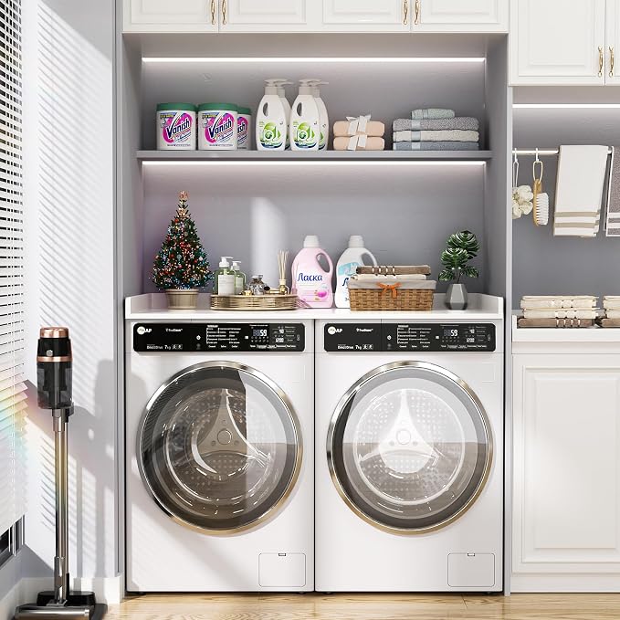 Aheaplus Washer and Dryer Countertop, Laundry Room Organization with Non-Slip Pads, Wood Shelf Topper with Round Corner Edge Rails, Folding Organizer for Laundry, 54" W x 27.5" D, White - Image 6