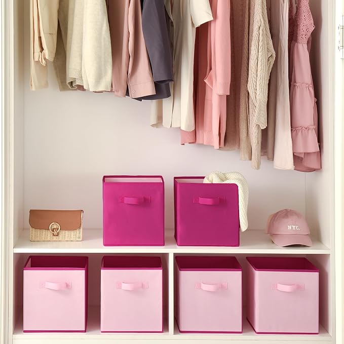 GRANNY SAYS Cube Cute Storage Bins, 11 Inch Storage Cube Organizer, Collapsible Fabric Storage Cubes with Handle, Decorative Cube Storage Organizer for Shelves, Closet, Pink, 6-Pack - Image 8