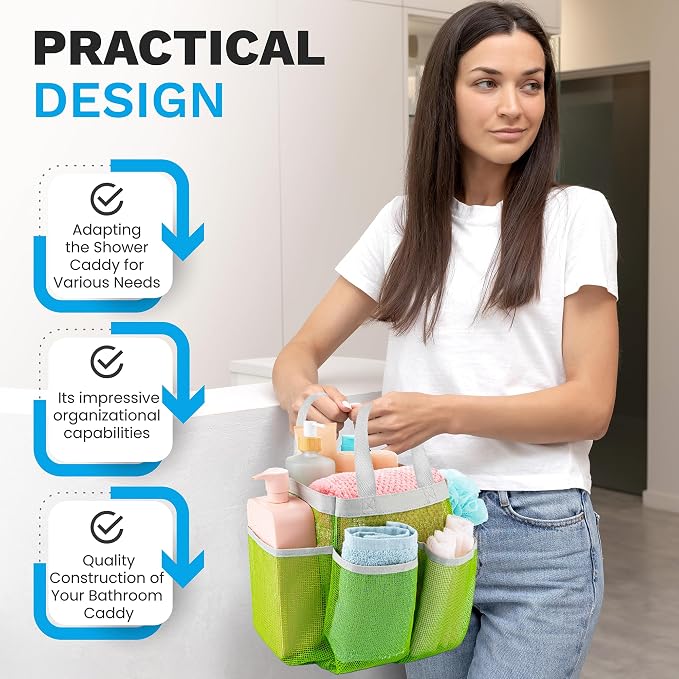 Handy Laundry Mesh Shower Caddy – 7 Pocket Portable Shower Caddy for Dorm, Gym, Travel & Bathroom – Quick-Dry Collapsible Organizer Tote Bag for College Essentials, Toiletries & Small Items (Green) - Image 4