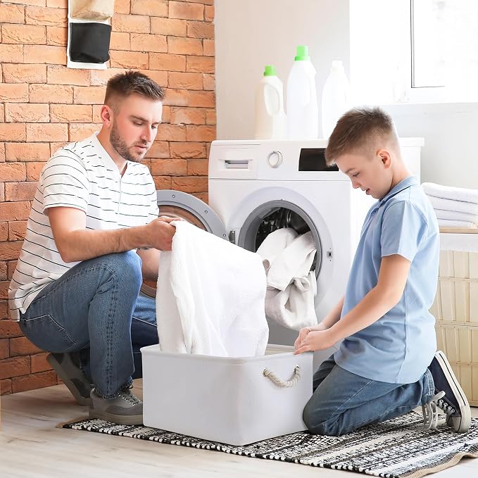 TheWarmHome Fabric Storage Bin, Large 1 Pack 15.7L*11.8W*8.3H Storage Basket for Home Storage and Organization, Shelf Basket with Cover for Living Room Bedroom Closet（White - Image 2