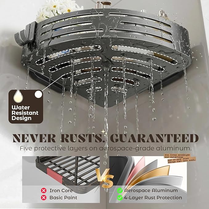 Corner Shower Caddy Suction Cup,Shower Shelves with Hooks,No Drilling Powerful Suction Bathroom Organizers and Storage,Removable Waterproof Rustproof Shower Bathroom Accessories Decor(Grey 1Pack) - Image 5