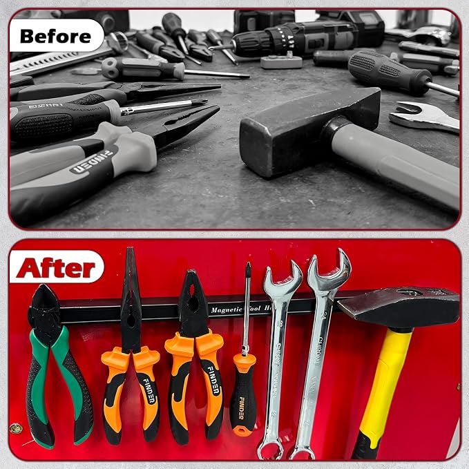 Double Sided Magnetic Tool Holder, 17 Inch Magnetic Screwdriver Holder Rack, Easy to Install Magnet Tool Organizer for Garage Storage, Workshop, Jobsite, Shed and Kitchen (2 Pack) - Image 8