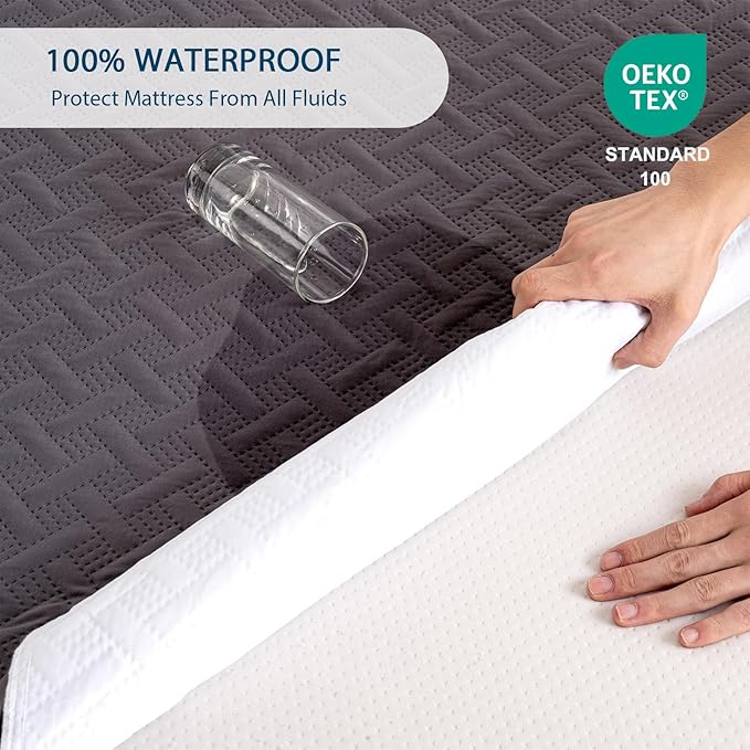 California King Mattress Protector Waterproof - Ultrasonic Noiseless Mattress Pad with Reinforced TPU Backing, Breathable Bed Cover Fit 6"-18" Deep Pocket for Potty Training, Pets, Gray