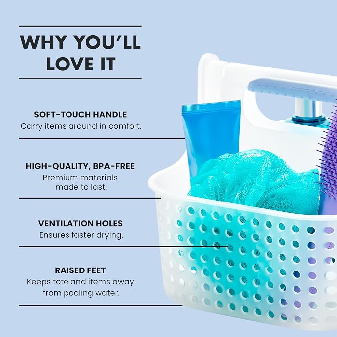 madesmart Portable Shower Caddy, Hold Soap, Shampoo, Hair Supplies and Beauty Products, Cleaning Supplies Organizer for Home, Dorm, Plastic Shower Tote, Soft Handle, Blue - Image 6