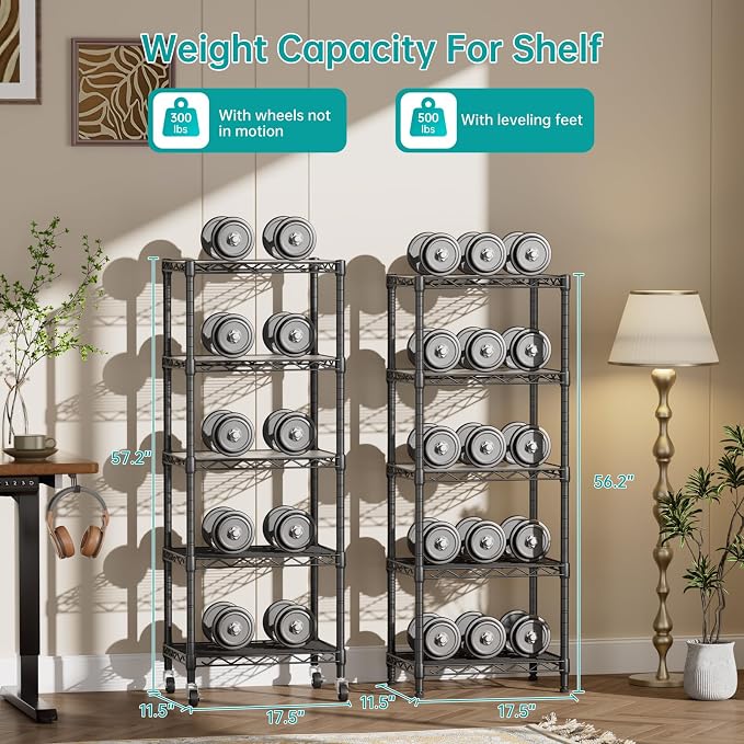 SINGAYE 5 Small Shelf Storage Wire Shelves Closet Bathroom Organizers Metal Pantry Kitchen Garage Shelving Unit Laundry Room Organization Home Narrow Rack Net Basket with Wheels Black - Image 3