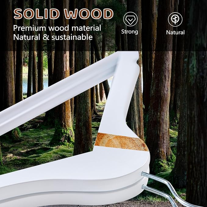 Edergoo Wooden Hangers 20 Pack, Smooth Wood Hangers with 360° Swivel Hook & Notches, Slim Coat Hanger Wooden for Closet, White - Image 3