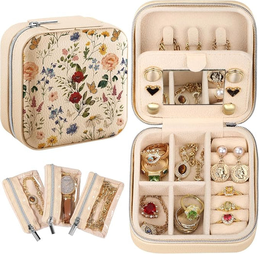 Bistup Travel Jewelry Case - Small Jewelry Organizers and Storage Box for Women Girls Teens Cute Traveling Jewelry Holder with Mirror Little Tiny Compact Flower Floral Modern Unique Aesthetic Pretty by Bistup